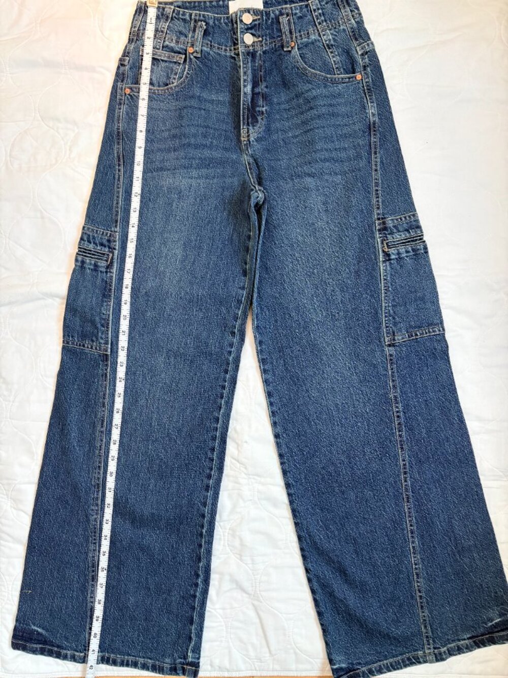 HABITUAL Cargo Extra Wide Leg Dark Wash Jeans - Size 6/28 - Picture 4 of 7